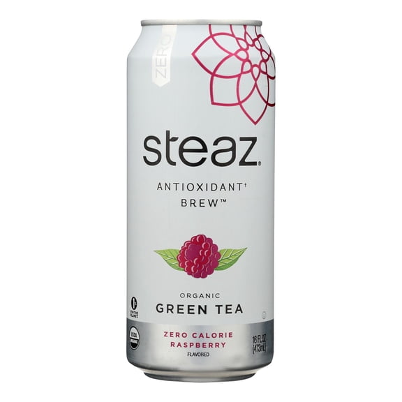 STEAZ - Refreshing Zero-Calorie Raspberry Iced Green Tea - 16 Fo, Case of 12