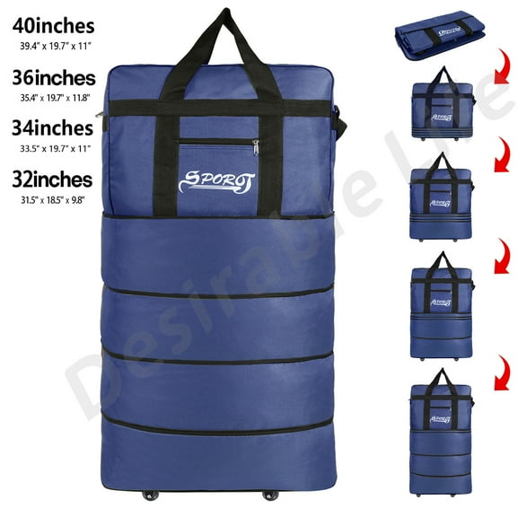 Desirable Life 40in 4 Layer Expandable Suitcase Bag Collapsible Rolling Wheeled Duffle Bag Large for Home Storage Cargo Travel Business Moving Luggage
