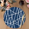 thumbnail image 3 of Nave Blue Geometric Round 13 Inch Placemats Set of 8, Abstract Stripes Modern Minimalist HeatResistant Non Slip Place Mats for Dining Table, Wipeable Braided Kitchen Table Mats for Housewarming, 3 of 9
