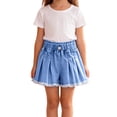thumbnail image 6 of MEZZALL Child Girls Blue Solid Color Denim Shorts High Waist Comfort Everyday Play Lightweight Summer Bottoms For Tween Girls Breathable Bottoms, 6 of 6
