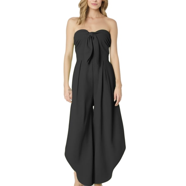 Mono sin mangas de moda para mujer - Cintura anudada, corte holgado con volantes - Con bolsillos, ideal para fiestas y vacaciones