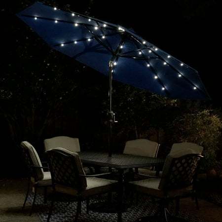 Sun Ray - 9' Round Solar Lighted Umbrella - Taupe