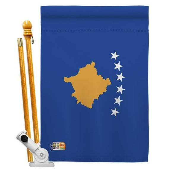 Americana Home & Garden AA-CY-HS-140124-IP-BO-D-US18-AG 28 x 40 in. Kosovo Flags of the World Nationality Impressions Decorative Vertical Double Sided House Flag Set & Pole Bracket Hardware Flag Set