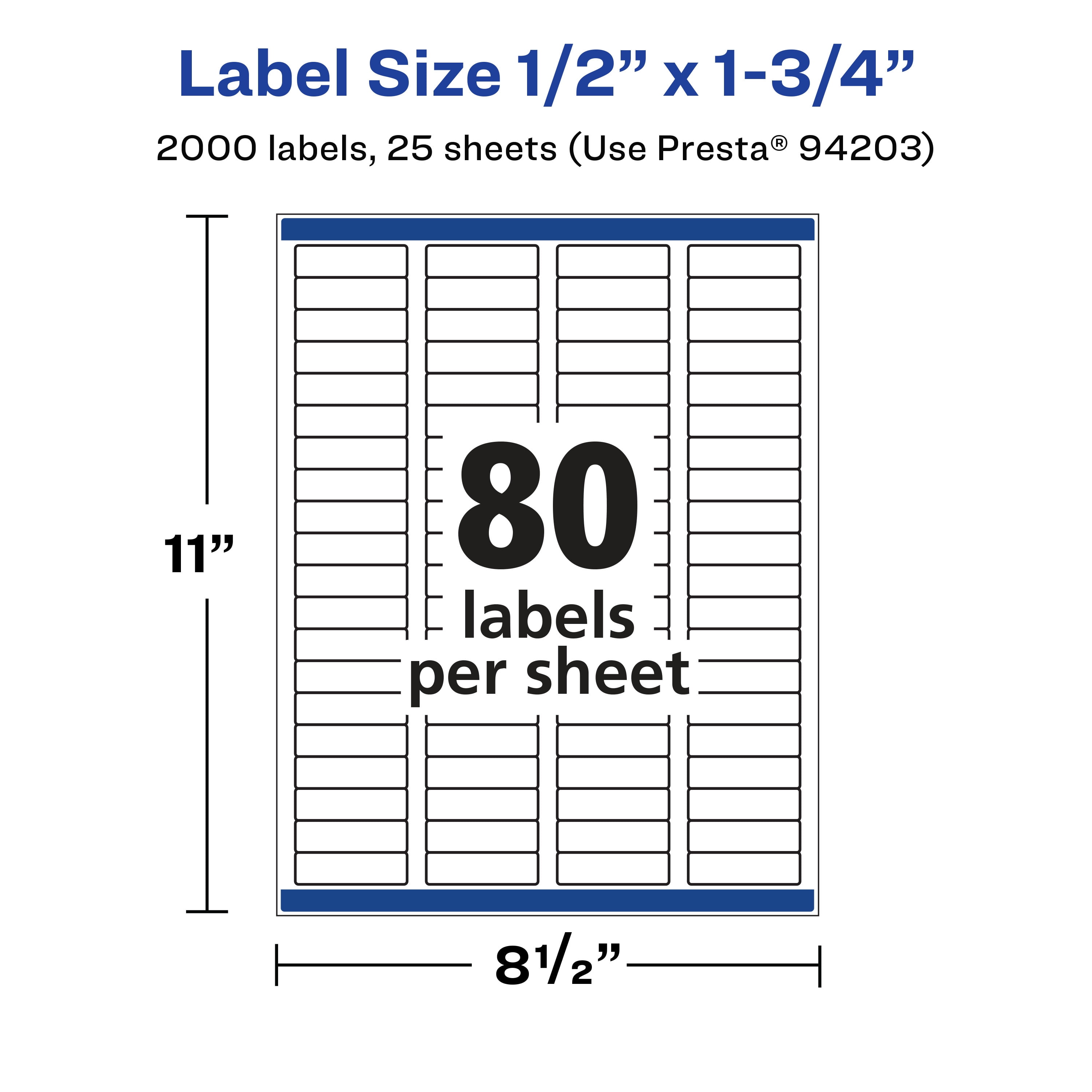Avery Durable White Rectangle Labels, 0.5" x 1.75", 2000 Total