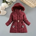 thumbnail image 6 of Odeerbi Kids Boys Girls Winter Padded Coat Fleece Lined Jacket Waterproof Fleece Lined Thick Down Coats Puffy Cotton Jackets With Hood Burgundy 8-9 Years, 6 of 7