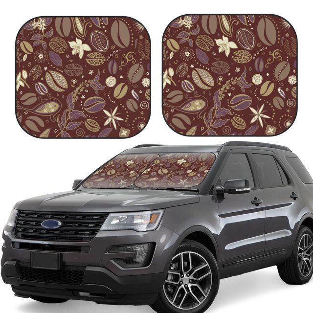 Balery Coffee and Flowers Parasol para parabrisas de coche de 2 piezas | Parasol plegable para parabrisas delantero de coche para la mayoría de sedanes-Large
