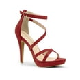 thumbnail image 1 of BLISSFUL STEP Women's Shoes Strappy Stiletto Heels Platform Ankle Strap Open Toe Faux Suede Sandals Red 9, 1 of 7
