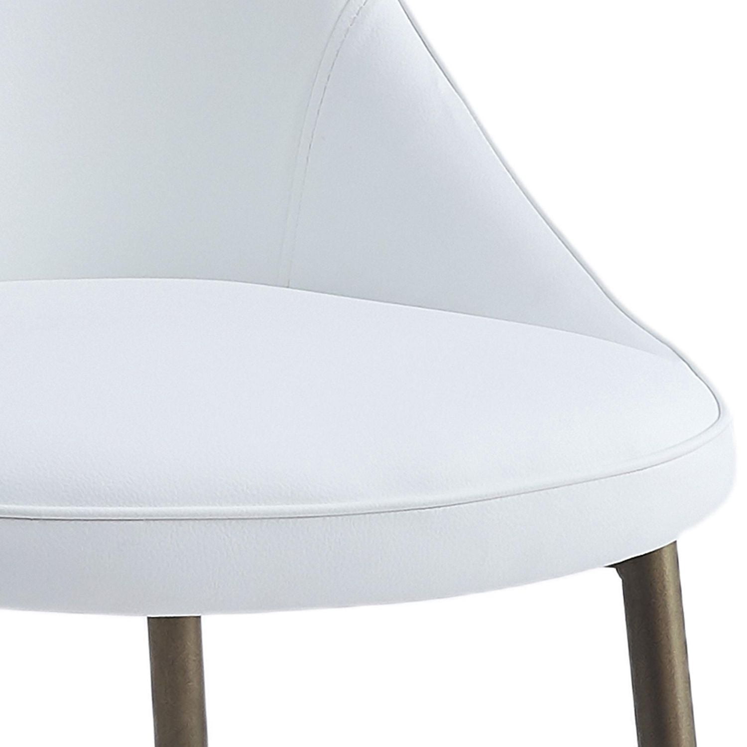 Modern Faux Leather and Metal Dining Chair, Set of 2 - White and Aged Gold