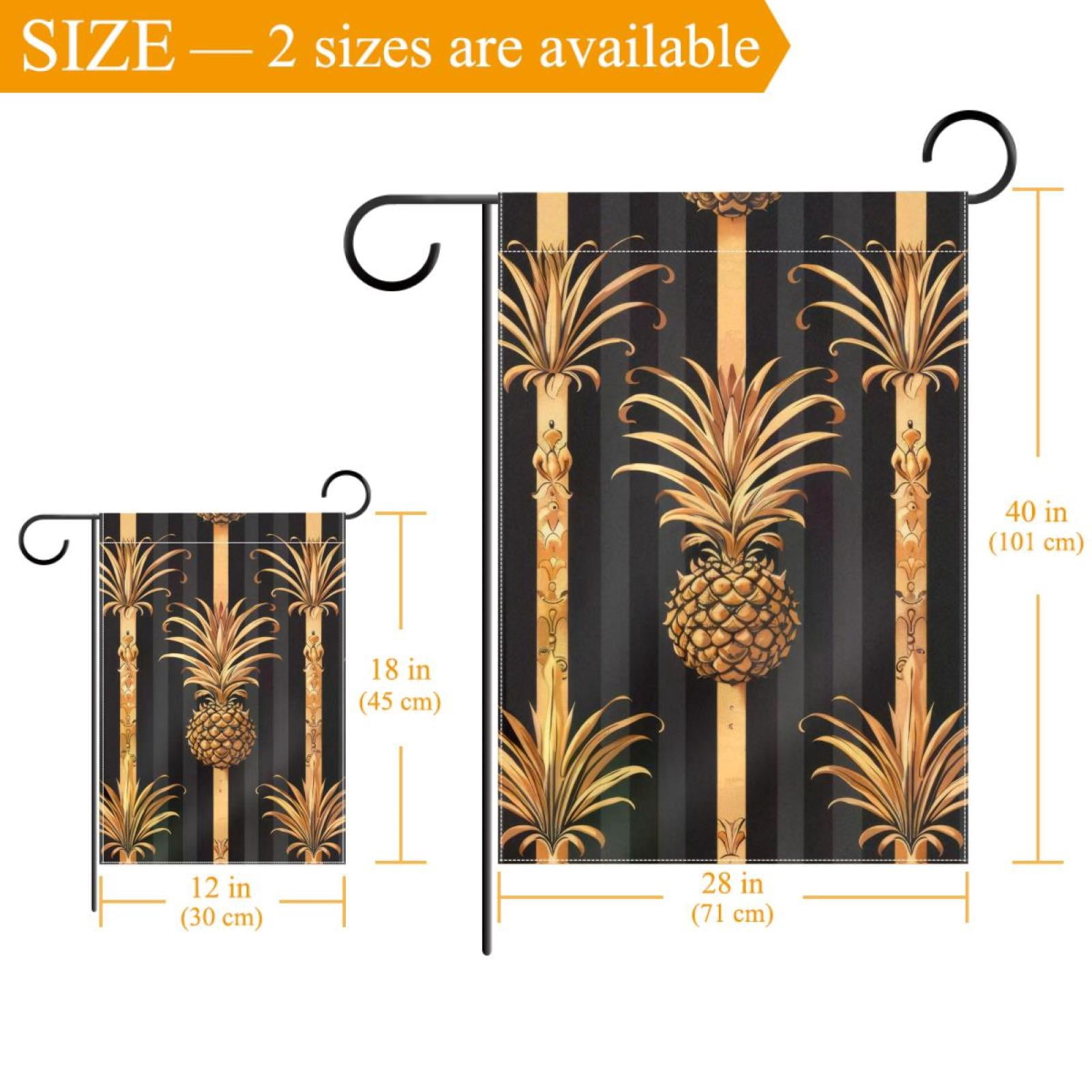 Welcome Stripes and Pineapple Pattern Garden Flag, Vertical Double Sided Small House Flag, Yard Farmhouse Outdoor Deck Veranda Lawn Decor 28x40 Inch
