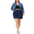thumbnail image 2 of Unique Bargains Women's Plus Size Long Sleeve Jean Button Cropped Denim Jacket, 2 of 5