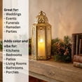 thumbnail image 4 of 10.5" Medium Moroccan Lantern Candle Holder – Gold with Clear Glass, Metal Decorative Lamp for Indoor/Outdoor Patio or Porch Use, Home Decor, Ramadan, Weddings, 4 of 13