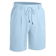 thumbnail image 5 of Domuza Linen Shorts for Men Drawstring Loose Fit Solid Color Elastic Waist Straight Leg Summer Casual Beach Bermuda Shorts Light Blue M, 5 of 6