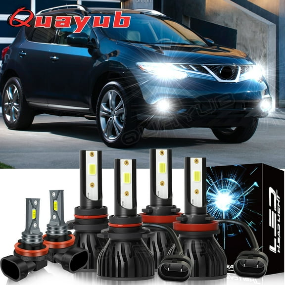 Bright 6000k Quayub Bulbs For Nissan Murano 2009-2014 White LED Headlight High/Low Fog light Bulbs Combo