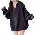 thumbnail image 2 of HongQid Womens Oversized Sweatshirts Fall Fashion V Neck Hoodies Loose Fit Winter Outfits Teen Girl Clothes, 2 of 5