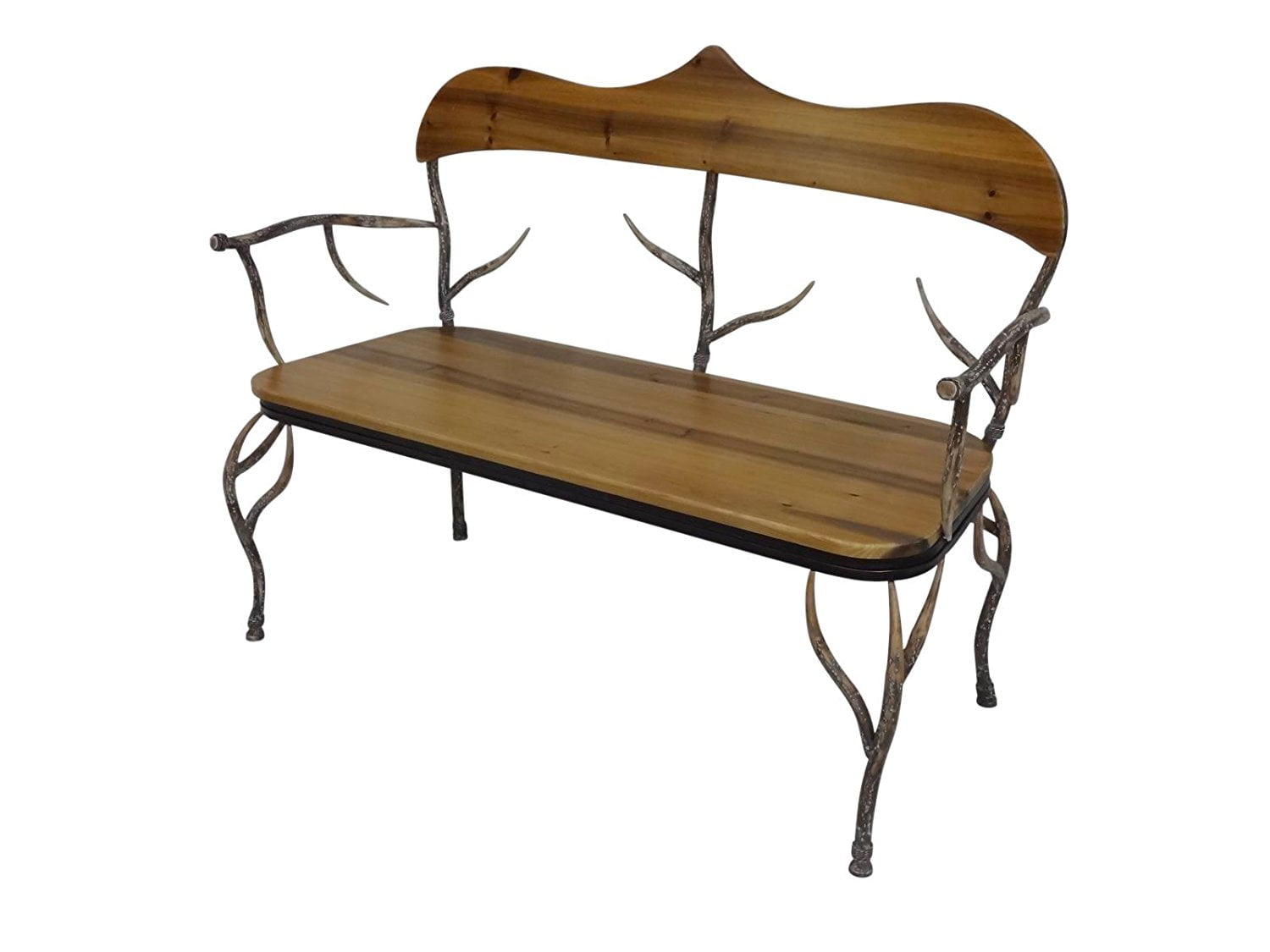 Pine Ridge Outdoor Bench Deer Antler Metal Wood Furniture