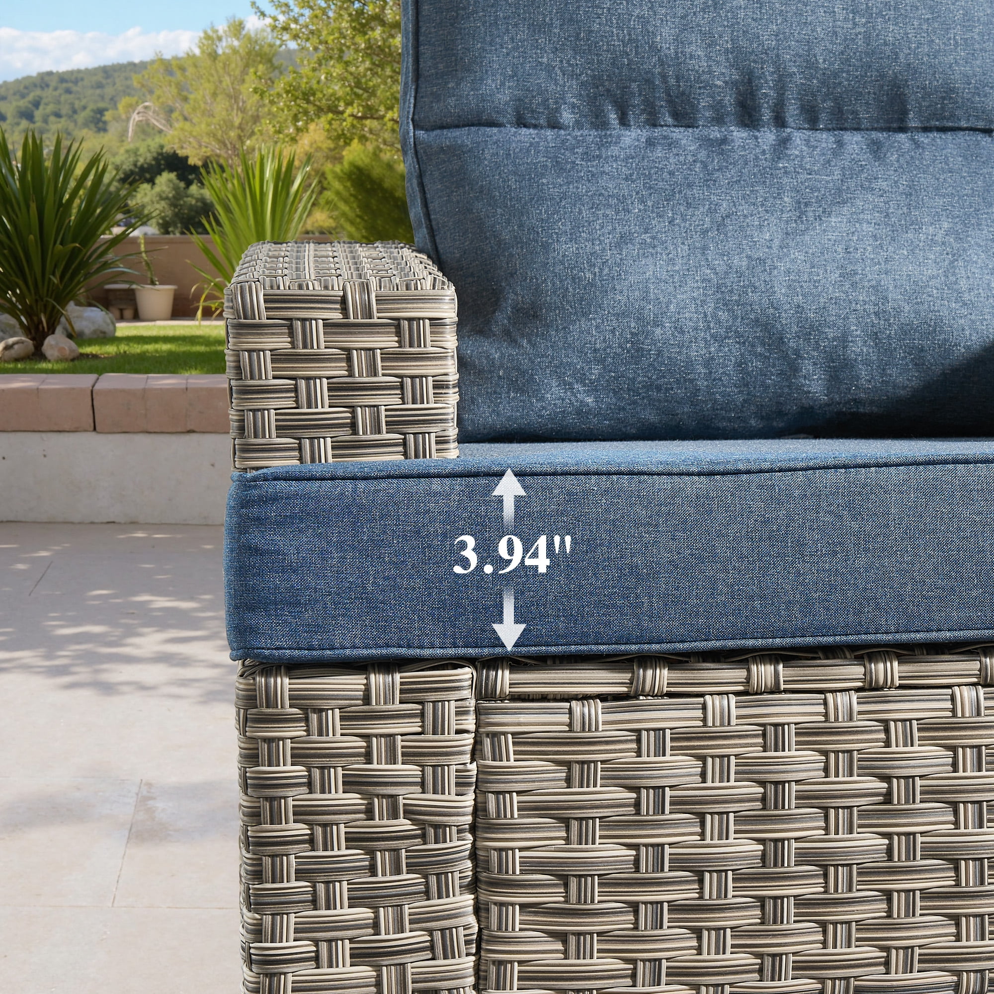 Ovios 8-Piece Outdoor Patio Furniture Set with Solar-Powered Lighted Coffee Table All-Weather Wicker Conversation Seating with Ottomans, Denim Blue