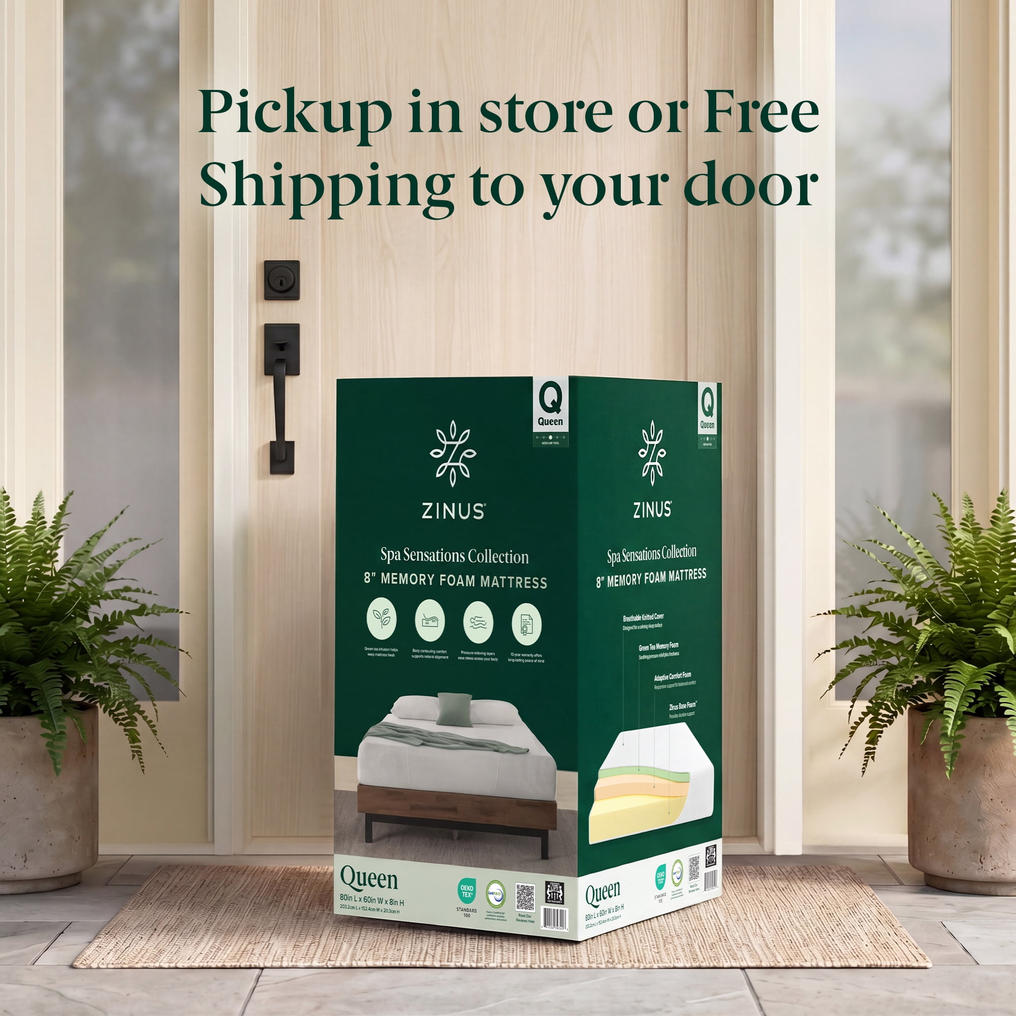 Zinus Spa Sensations 8" Queen Memory Foam Mattress in a Box with Green Tea Infusions and Pressure Relief