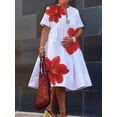 thumbnail image 2 of Women'S Floral Summer Dresses Short Sleeve V Neck Flowy A-Line Tiered Midi Dress Boho Beach Dress Red L, 2 of 5