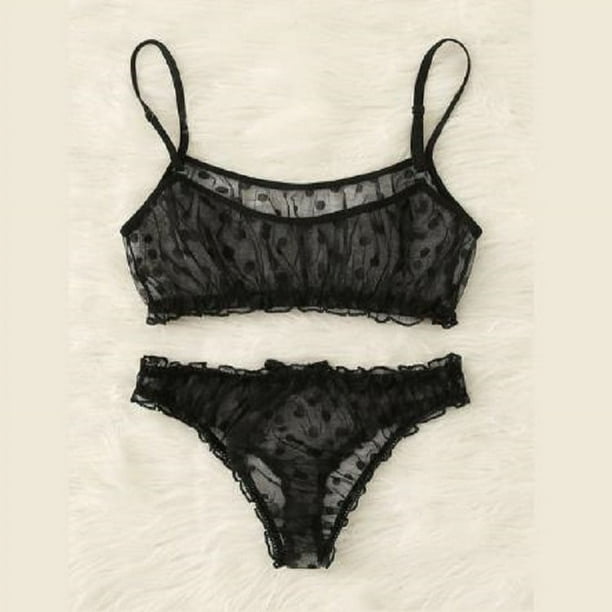 Ropa interior sexy de estilo europeo y americano de malla con volantes y puntos transparentes, lencería sexy de dos piezas