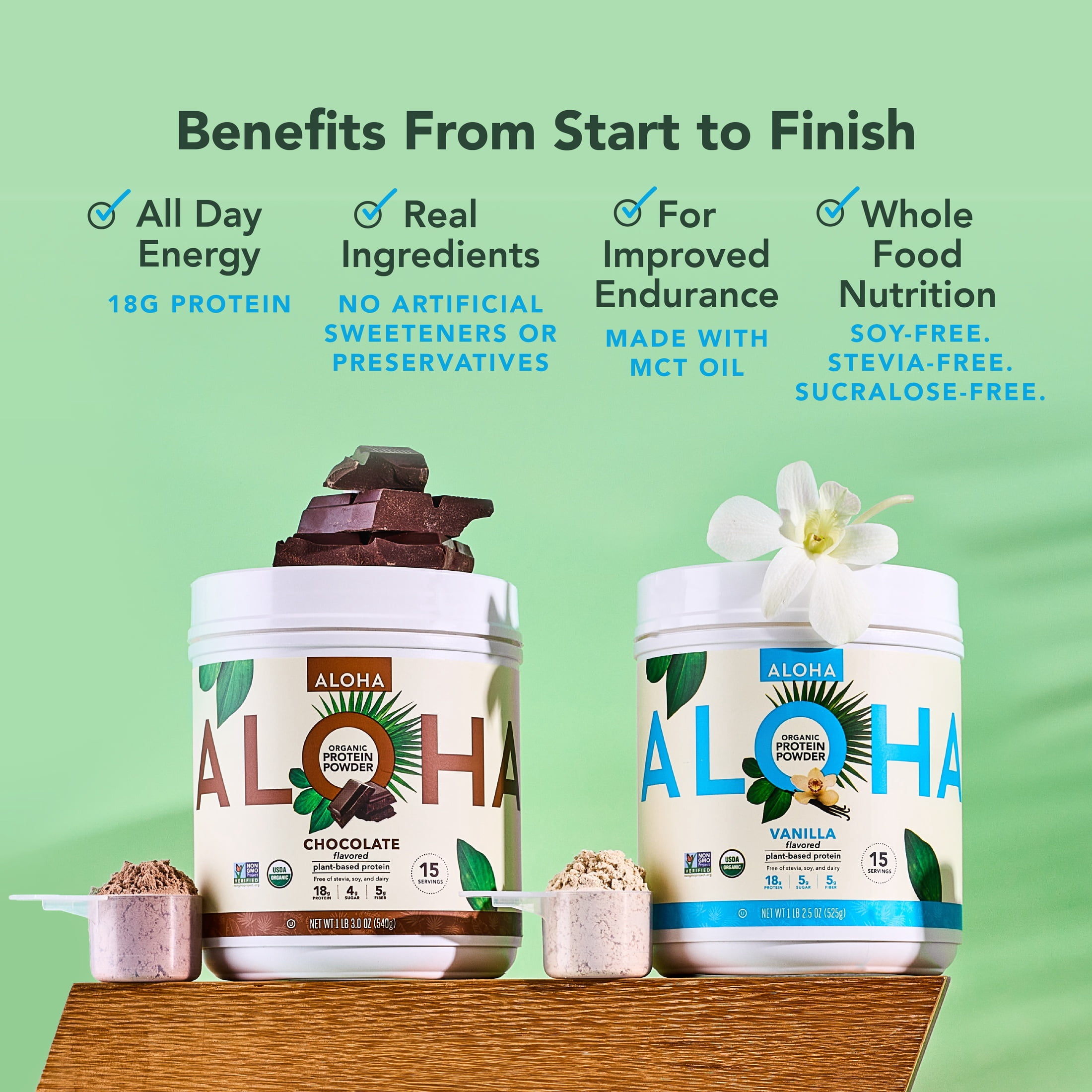 ALOHA Organic Plant Based Protein Powder, Vanilla, 18g Protein Smoothie, Stevia, Sucralose or Erythritol Free, 15 Servings