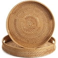 thumbnail image 3 of Coffee Table Tray Round Rattan Ottoman Tray Woven Serving Trays with Handles for Home and Kitchen Decorative White (Large 14 inch x 2.8 inch), 3 of 8
