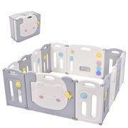 Angle View: 14 Panel Foldable Baby Playpen Kids Safety Play Yard Activity Center Door With Safety Lock, Portable Indoor Outdoor Easy to Carry