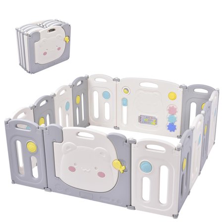 14 Panel Foldable Baby Playpen Kids Safety Play Yard Activity Center Door With Safety Lock, Portable Indoor Outdoor Easy to Carry