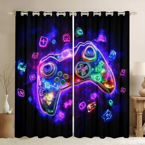 Erosebridal Purple Gamepads Curtains for Living Room (38Wx45L),Video Game 30%-50% Blackout Curtains Set of 2 (38x45),Gradient Neon Curtains and Drapes,Gaming Room Decor