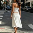 thumbnail image 6 of Women's Lace Cami Crop Top Asymmetrical Midi Skirt 2 Piece Outfit, White Low Waist Solid Casual Beach Matching Set White XL(XL), 6 of 7