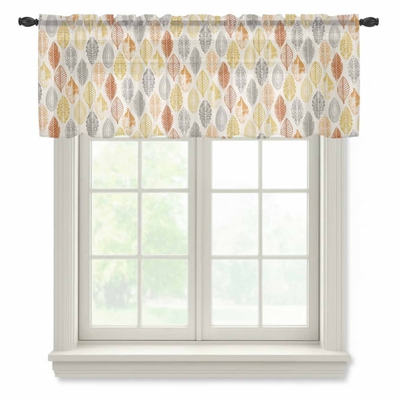 Leaves Specimens Sheer Valances for Windows Grey Yellow Orange Burlap Background Semi Sheer Kitchen Valance Rod Pocket Small Window Voile Curtains for Living Room Bedroom Laundry 42 x 12 Inch