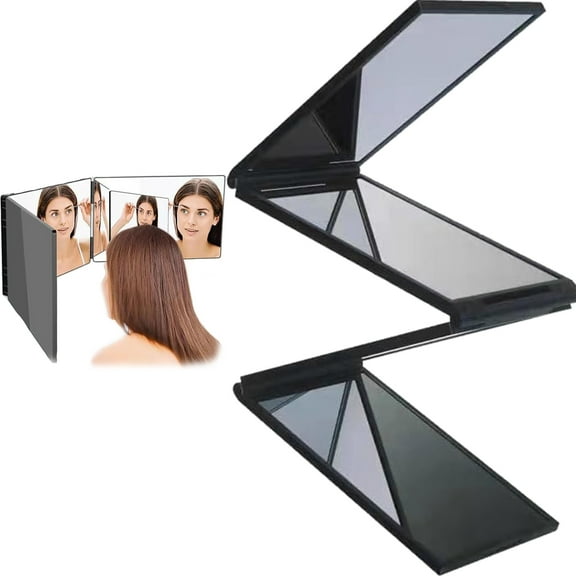Multi Angle Folding Mirror for Self Haircutting - Head Back View Available, 360 Degree Handheld Desktop 4 Panel Way Mirror for Shaver and Makeup, Portable Travel Foldable Makeup Mirror