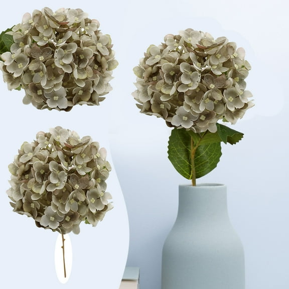 Fake Flowers Promotion Sale! Nomeni 1Pc Gray Hydrangeas Artificial Flowers Bouquet Decoration Bridal Wedding Flower Real Latex Home, Home Decor Clearance Sale Grey