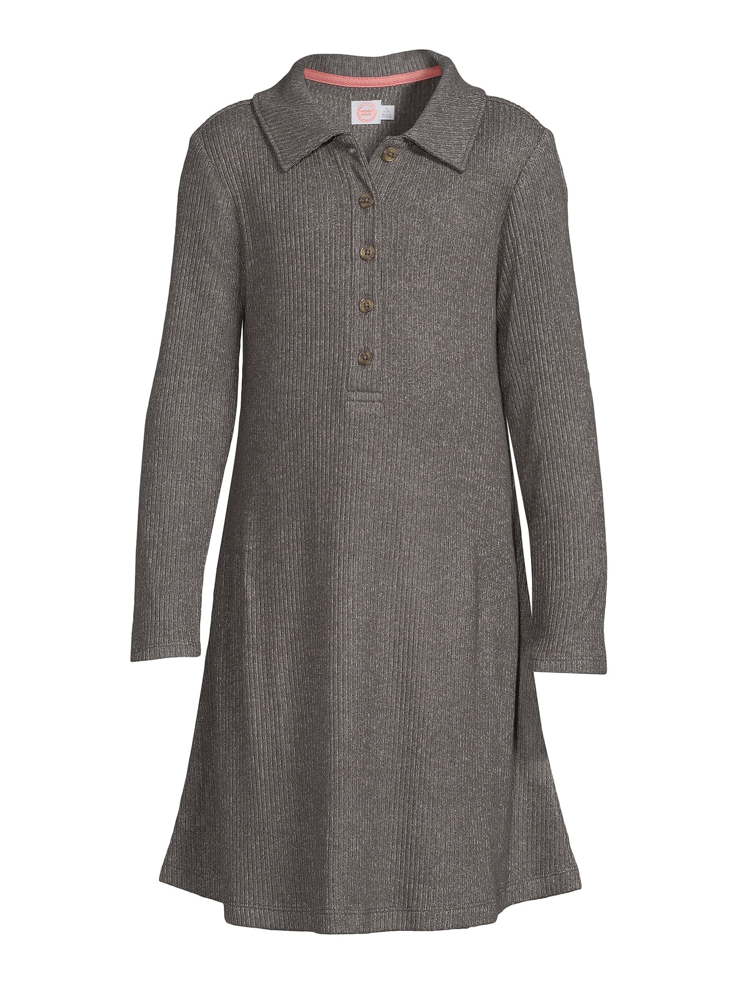 Wonder Nation Girls Long Sleeve Collared Dress, Sizes 4-18 & Plus
