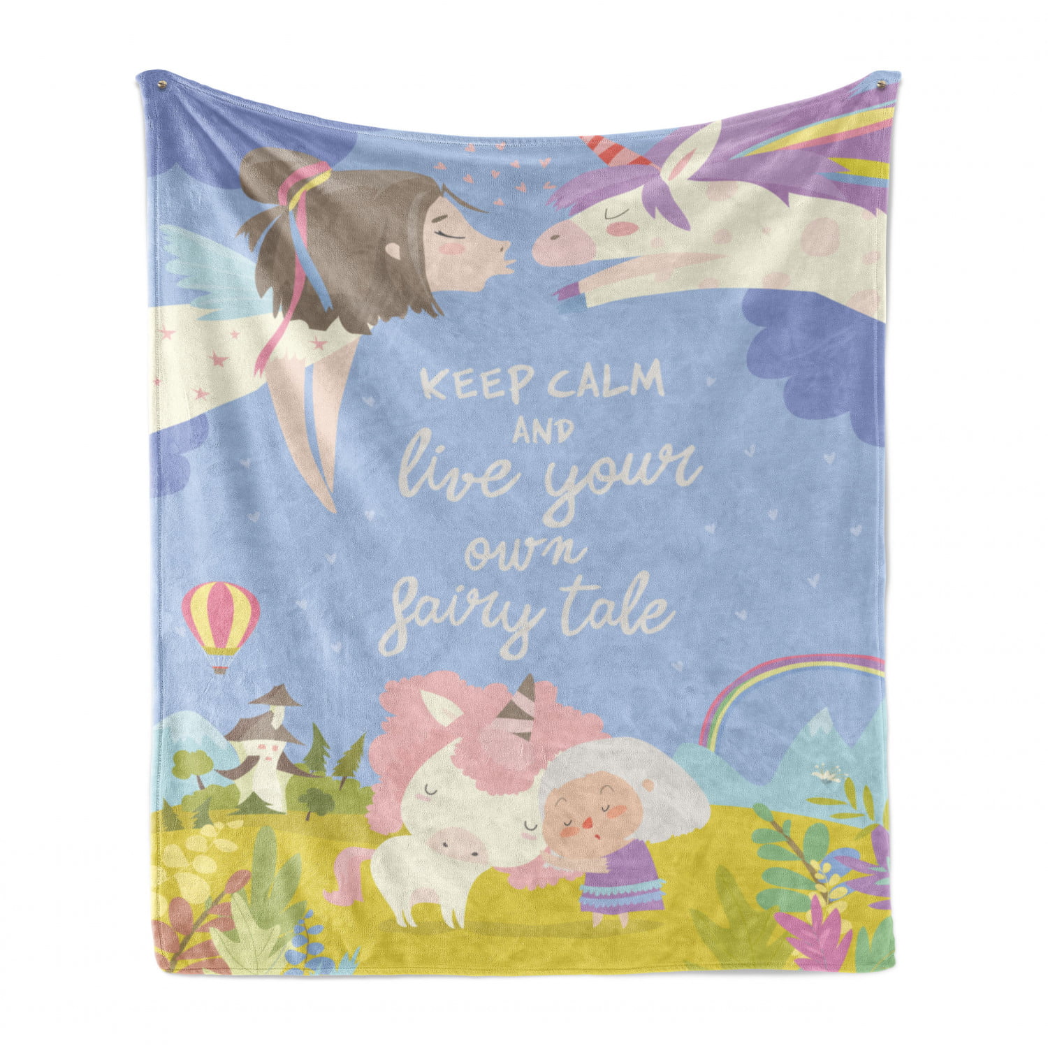 Cartoon Illustrated Keep Calm and Live Your Own Wording and Unicorn Motif Multicolor Ambesonne Kissing Soft Flannel Fleece Throw Blanket 70 x 90 Cozy Plush for Indoor and Outdoor Use 