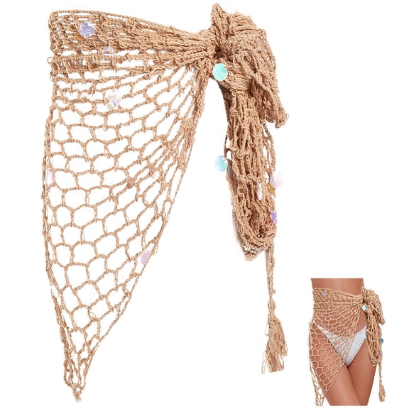 Hollow Out Crochet Cover Up Skirt 2025 Boho Triangle Mesh Beach Sarong Warp Shawl Knit Swimsuit Bikini Swimwear Bathing Suit