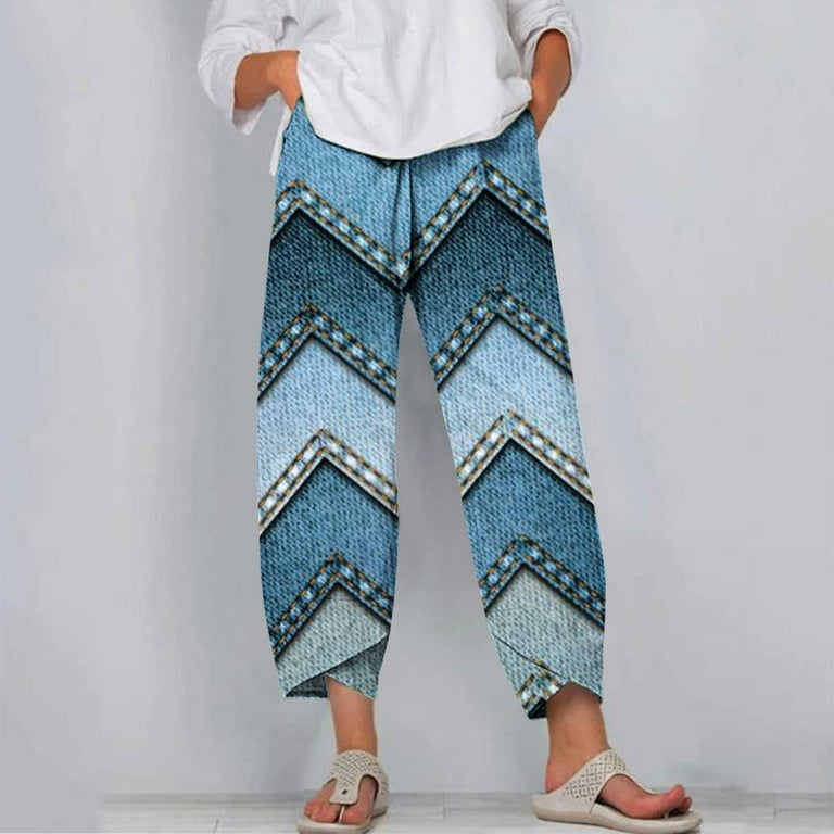 RYRJJ Trendy Summer Capri Pants for Women Butterfly Print Cotton