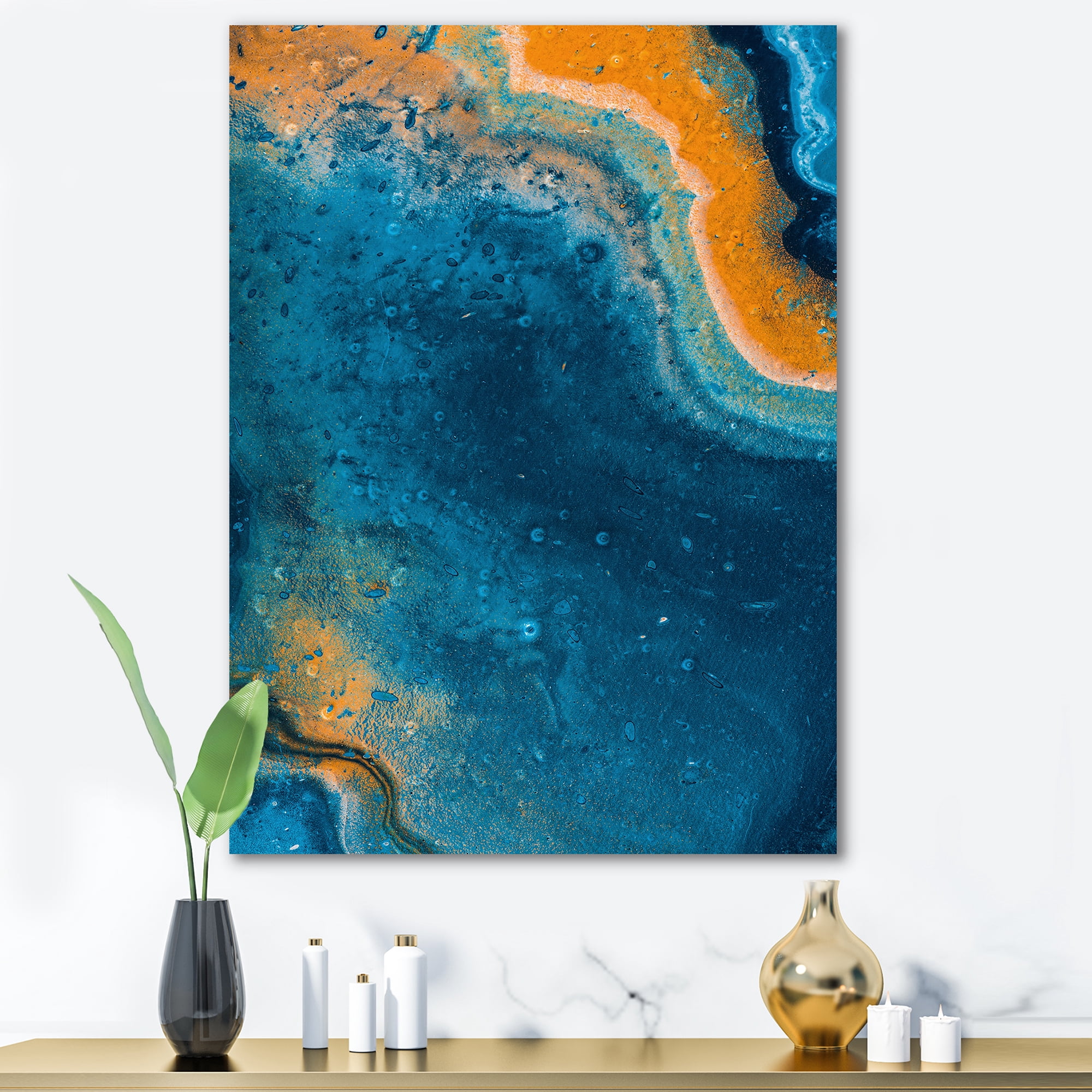Designart ' Abstract Marble Composition In Orange and Blue V ' Modern Canvas Wall Art Print