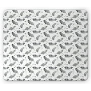 Feather Mouse Pad, Style Quills in Watercolor Style Greyscale Tones Grunge Paint Splashes, Rectangle Non-Slip Rubber Mousepad, Dark Grey and White, by Ambesonne