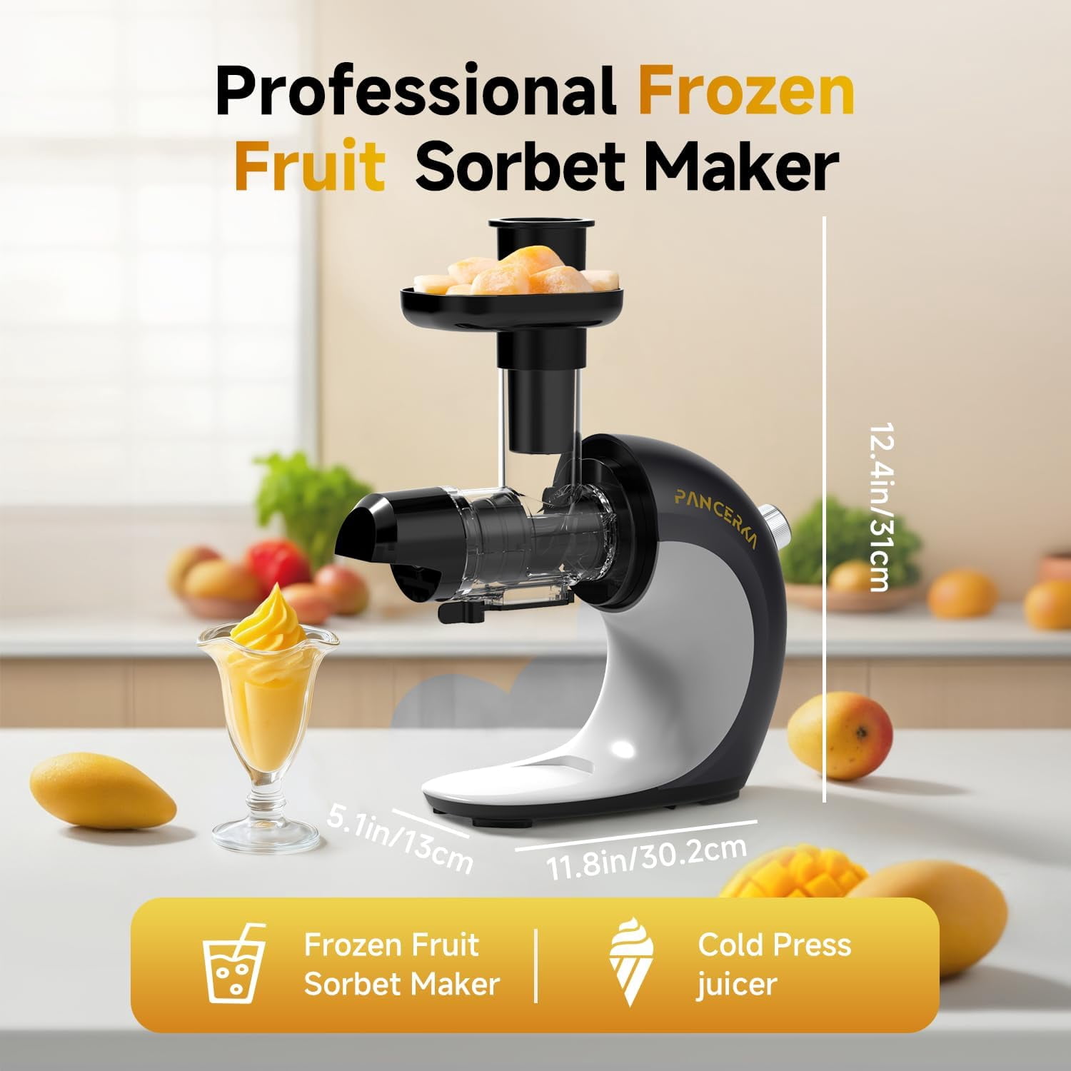 Frozen Fruit Sorbet Maker - Soft Ice Cream Machine for Healthy Vegetarian Dairy Free Snacks, Easy Clean