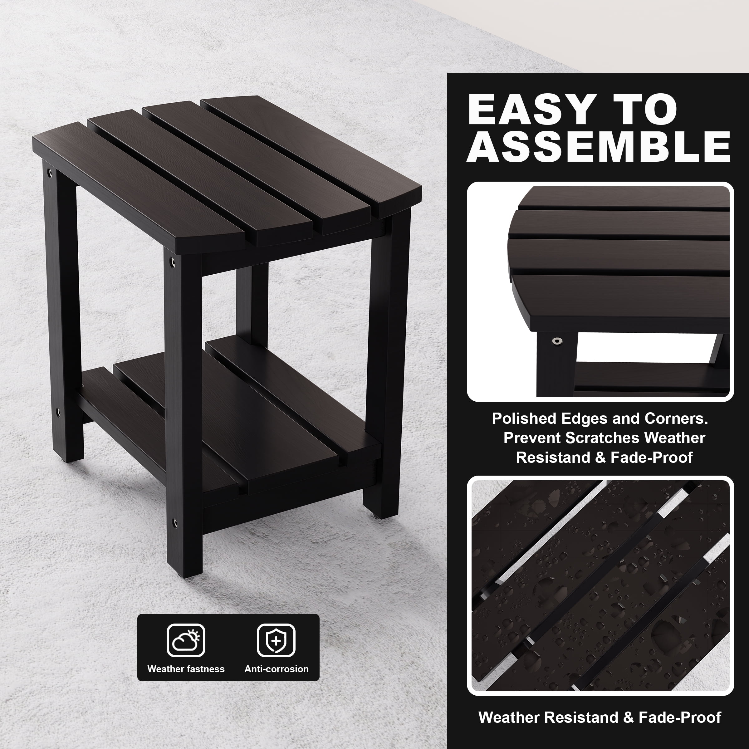 Adirondack Side Table 18", Solid Wood End Tables, Small Outdoor Coffee Table Porch Table Pine Wood for Patio, Backyard,Pool, Indoor Companion (Black)