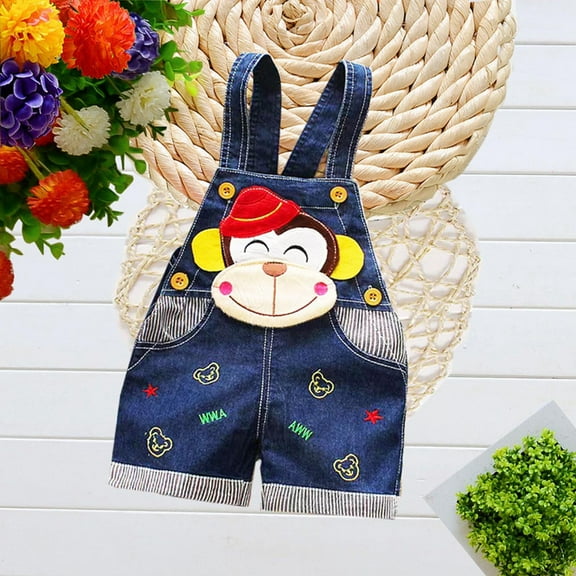 Cethrio Kids Boys Denim Overalls- Fashion Sleeveless Summer Button-Up Animal Print Cute Boys Clothes Blue Size 2-25 T