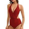 thumbnail image 4 of WAYUTE Womens One Piece Swimsuits Solid Color High Cut Monokini Backless Rash Guard Elegant Tummy Control Summer Beach Swimwear, 4 of 5