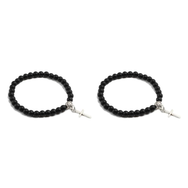 Thinsony Wide Application Bracelet For Various Outfit Styles Unisex Beaded Bracelets black 2Set