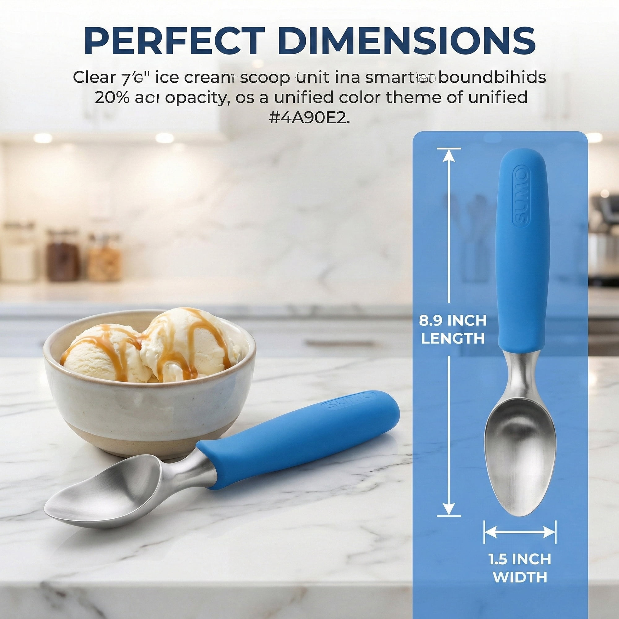 Unique Bargains Stainless Steel Ice Cream Scoop for Easy Use and Clean Blue 8.9in