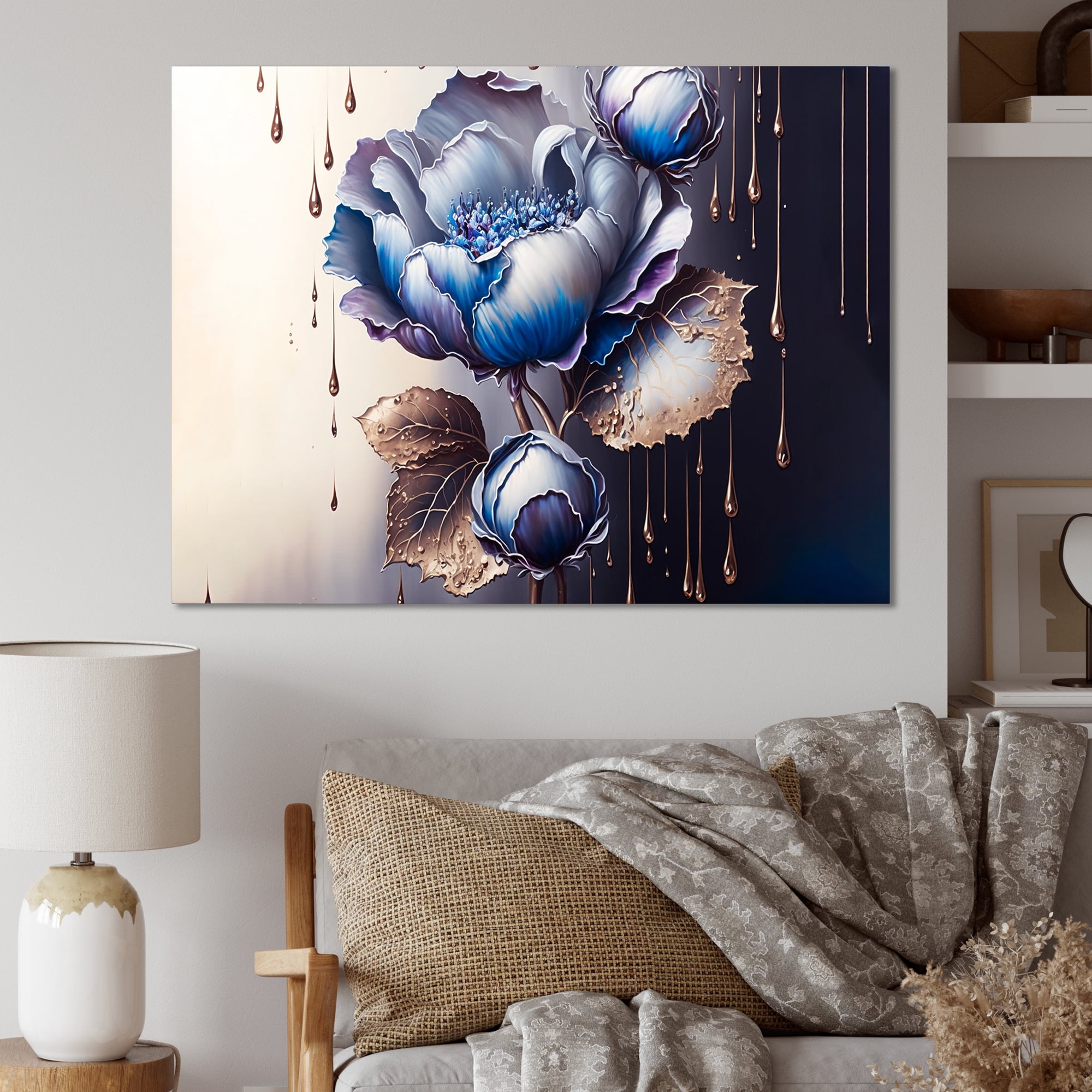 Designart Ice Blue And Purple Violets I Canvas Wall Art