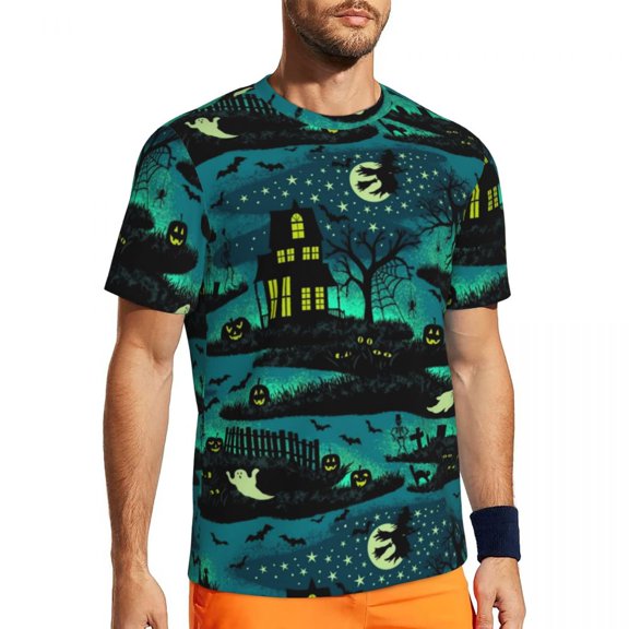 T Shirt For Men Magical Halloween Night Sports Beach Black Bats Print Street Style T-Shirts Hip Hop