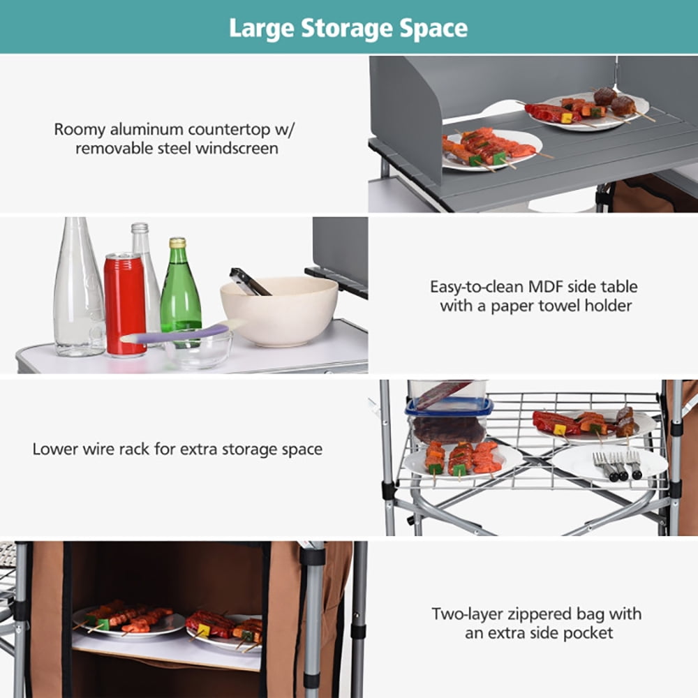 Aimee Lii Foldable Outdoor BBQ Portable Grilling Table With Windscreen Bag, Outdoor Picnic Camping Equipment