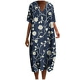thumbnail image 2 of Sevevn Womens Summer Pockets Printing Dresses Loose V-Neck Short Sleeve Dresses Navy XXL Women Beach Fashion, 2 of 5