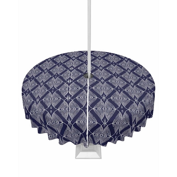 Fsddascl Blue Abstract Outdoor Tablecloth - 60 Inch Round Dining Table Cover, Modern Geometric Contemporary Art Waterproof Outdoor Table Cloth with Umbrella Hole & Zipper for Picnic/Patio/Party