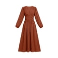 thumbnail image 6 of GUACER V Neck Midi Dresses for Women Long Sleeve Puff Sleeve Wrap Waist A-Line Polka Dot Elegant Dresses for Wedding Guest Fall, 6 of 6